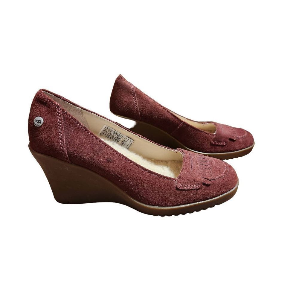 UGG Womens Suede Wedge Loafers in Burgundy